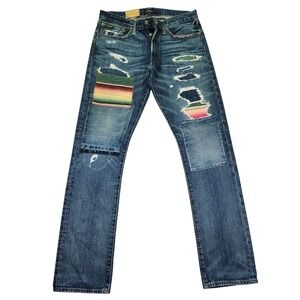 Polo Ralph Lauren Varick‎ Slim Straight Southwestern Patchwork Jeans - 32x34 NWT
